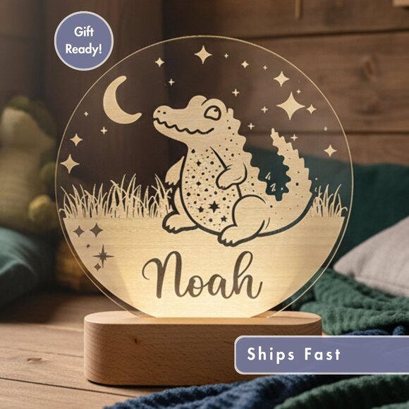 Personalized Crocodile Night Light – Custom LED Lamp for Kids Room - Picture 1 of 8